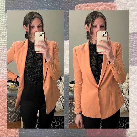BCBGMaxAzria β’ peach moto open blazer jacket with knit stretch panels - Picture 7 of 16